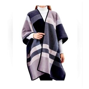 Ike Behar Open Front Reversible‎ Poncho Cape Wrap One Size Fits Most